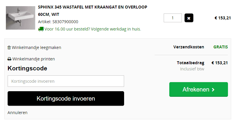 Badkamerwinkel kortingscode veld