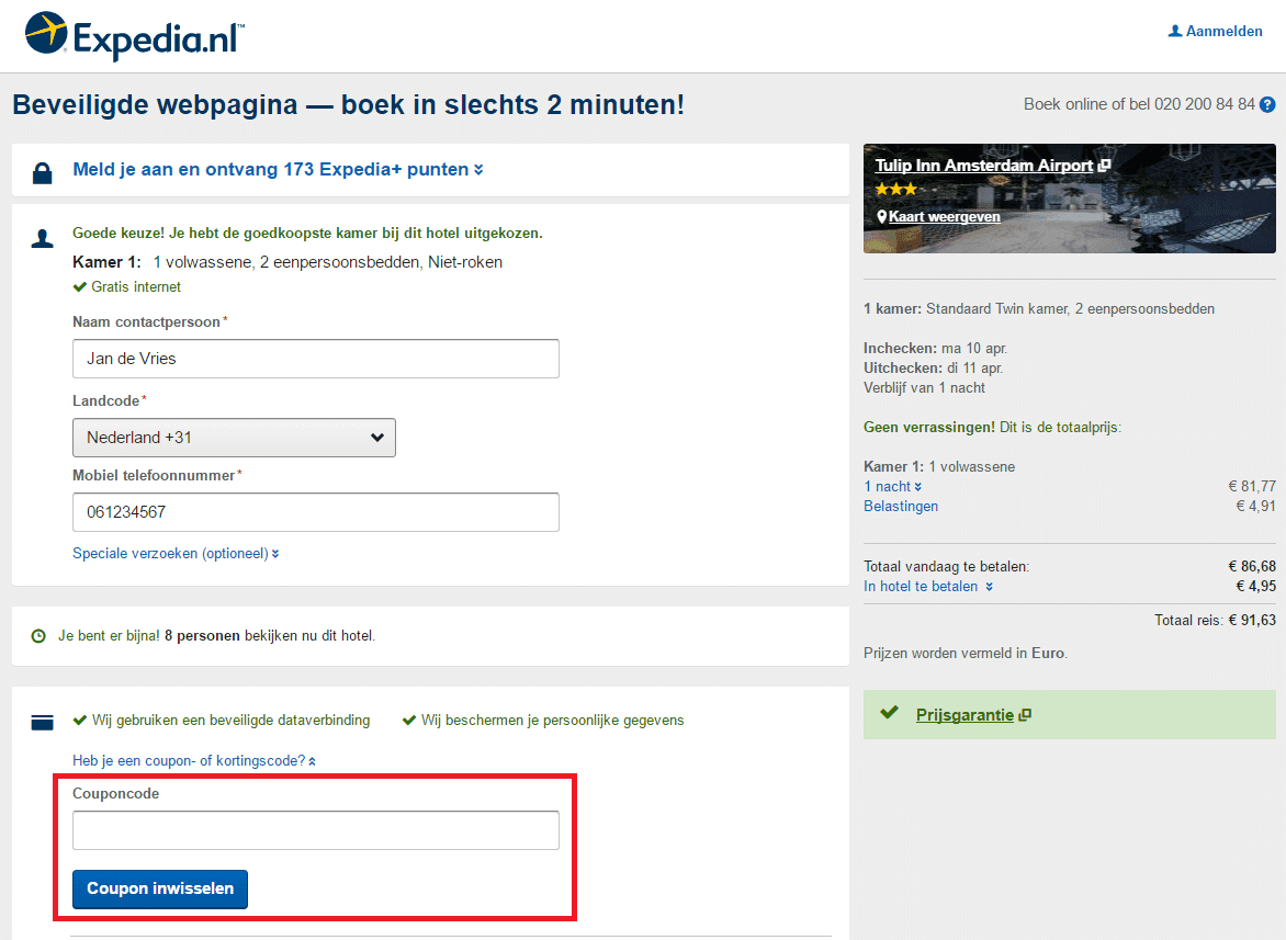 Expedia kortingscode veld
