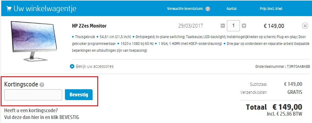 HP kortingscode veld