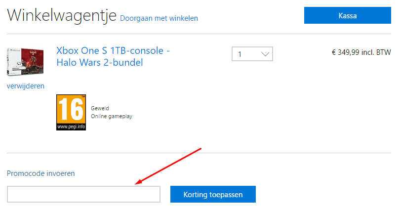 Microsoft Store kortingscode veld
