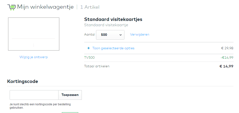 vistaprint kortingscode veld